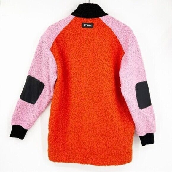 STAUD Scrabble Patchwork Effect Color Block Coat Jacket Size XS Rosebud Poppy - Picture 6 of 10